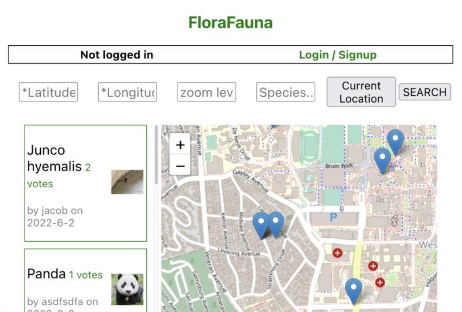 Screenshot of FloraFauna application